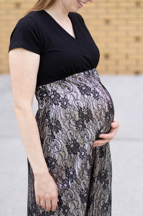 Obleka za nosečnost in dojenje - zlata čipka